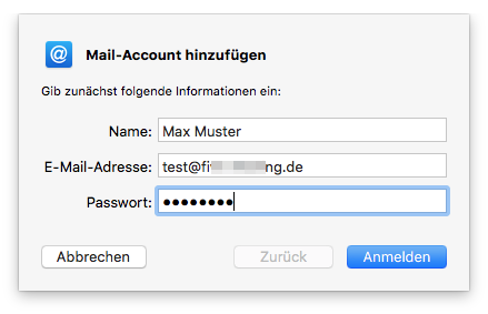 2. E-Mail Kontoinformationen eingeben